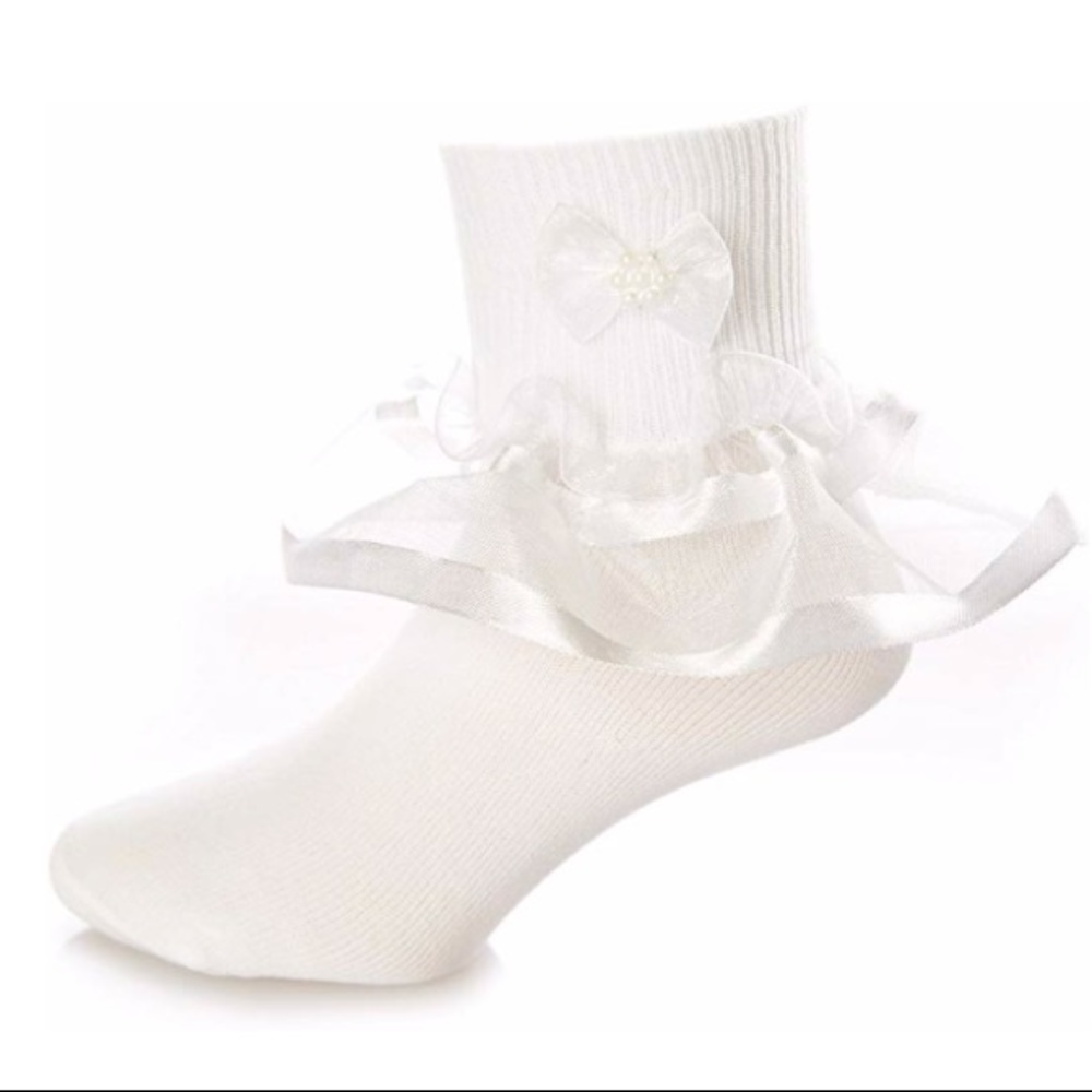 Girls Socks with Color Ruffled Organza Ribbon